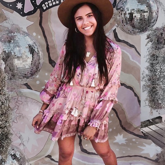 SOLD OUT Boho Gypsy Floral Long Sleeve Ruffle Mini Dress - Picture 3 of 8